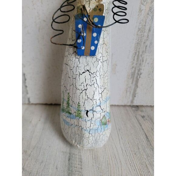 Tall skinny snowman vintage rustic happy present Xmas figure - Picture 3 of 12